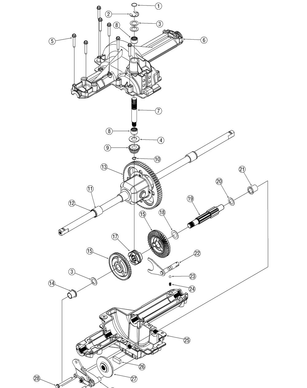 Transmission Diagram and Parts List for LT1040 13AX10CG709-13AX10CG710-13BX10CG710 Cub Cadet Lawn Tractor